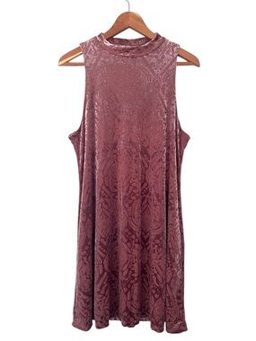 Mudd Y2K Sleeveless Velvet Paisley Mock Neck Mini Swing Dress Whimsygoth Pink XL
